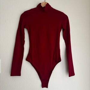 Woman LongSleeve Red Bodysuit Top